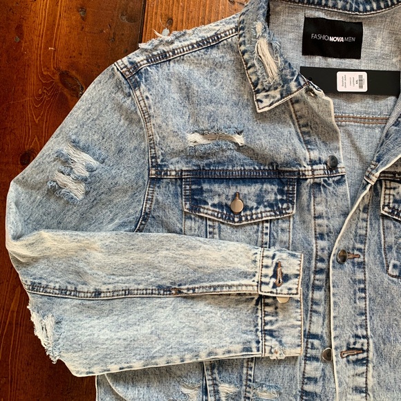 Fashion Nova Mens Denim Jacket Size XXL Acid Wash - Picture 3 of 8